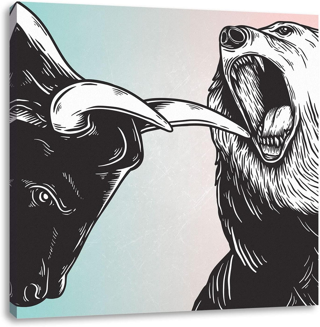 Pixxprint Bulle und Bär Aktienmarkt als Leinwandbild Quadratisch| Grösse: 60x60 cm | Wandbild | Kuns