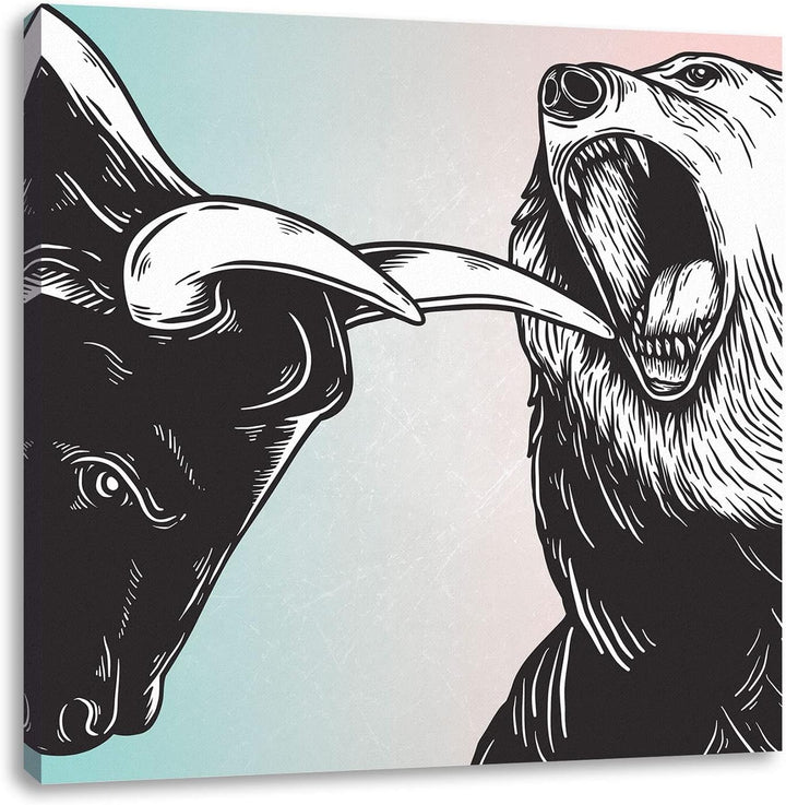 Pixxprint Bulle und Bär Aktienmarkt als Leinwandbild Quadratisch| Grösse: 60x60 cm | Wandbild | Kuns