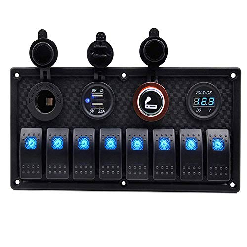 Riloer 8 Gang Rocker Switch On Off Panel Switch Überlastgeschützter USB-Voltmeter für Bootsauto
