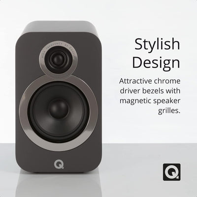 Q ACOUSTICS 3020i Regallautsprecher, 2 Stück, Graphitgrau, mit 2-Wege-Reflex-Gehäuse, 125 mm Bass-Tr