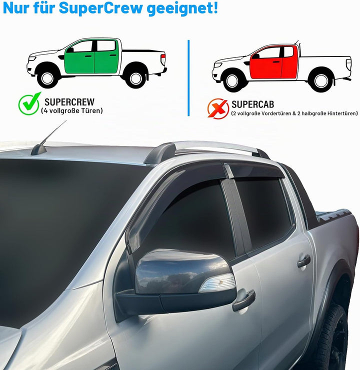 JHCHAN Windabweiser Regenabweiser Schwarz für Ford Ranger 2012-2022 Wildtrak T6 T7 T8 XL XLT Limited