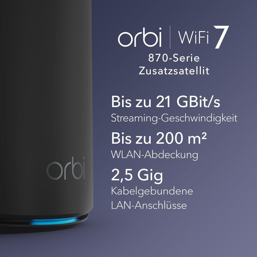 NETGEAR Orbi 870-Serie (RBE870B) Tri-Band WiFi 7-Mesh-Zusatzsatellit – kompatibel mit Orbi RBE873B,
