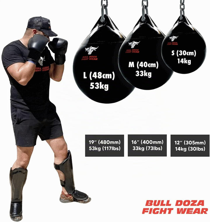 BULL DOZA FIGHT WEAR Pro Wasserboxsack – Schwer, langlebig, wasserdicht (Schwarz, L (19 Zoll), 53 kg