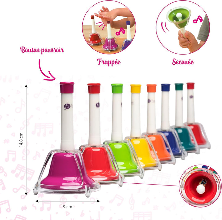 FUZEAU - 70608 - Set mit 8 Glocken - 2 in 1 - zum Schlagen - 1 Farbe = 1 Note - Original - bunt - ab