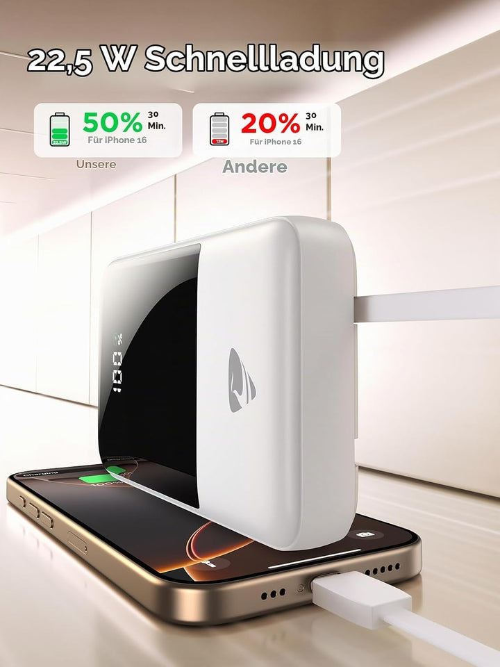 Aioneus 20.000 mAh Powerbank mit integrierten Kabeln, 22,5 W PD Schnellladegerät, tragbares Ladegerä