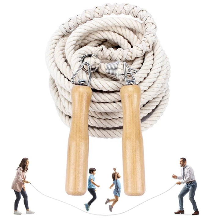 Lange Springseil, Mehrspieler-Seil, Springseil mit Holzgriff für Schule, Sport, Outdoor-Aktivitäten,