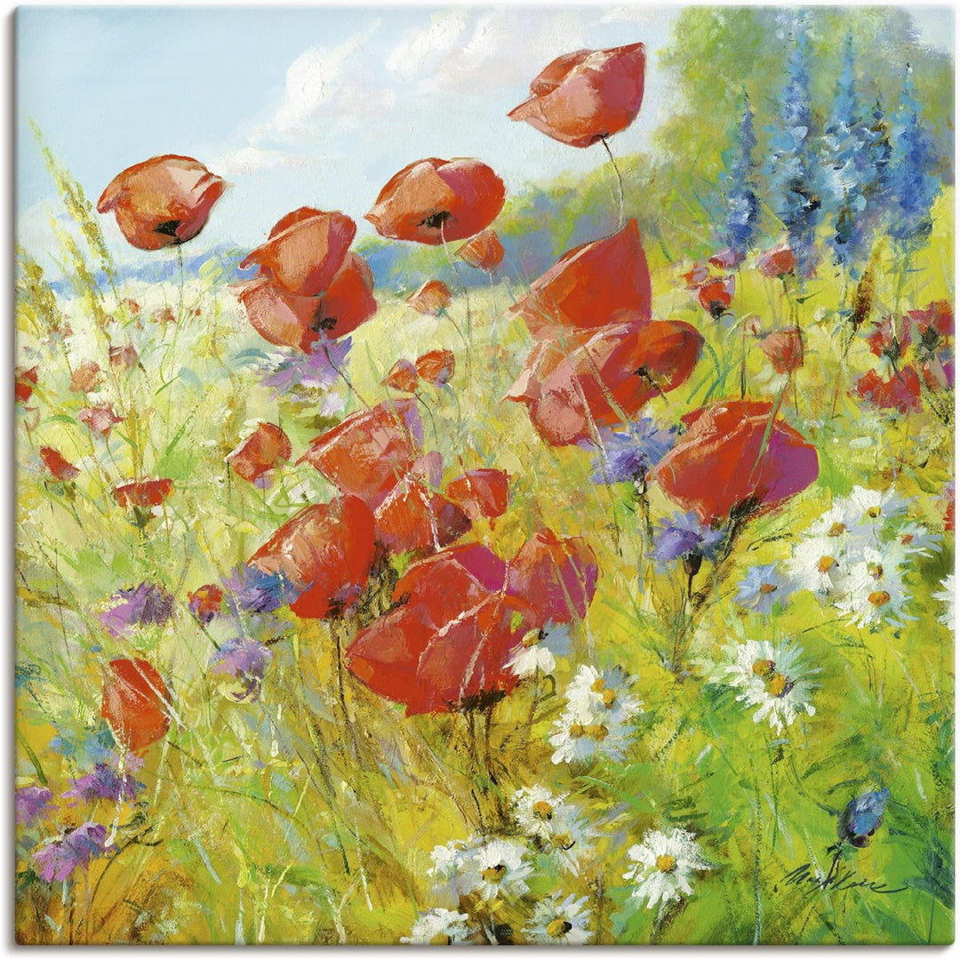 ARTland Leinwandbilder Wandbild Bild auf Leinwand 70 x 70 cm Botanik Blumenwiese Mohnblume Malerei B