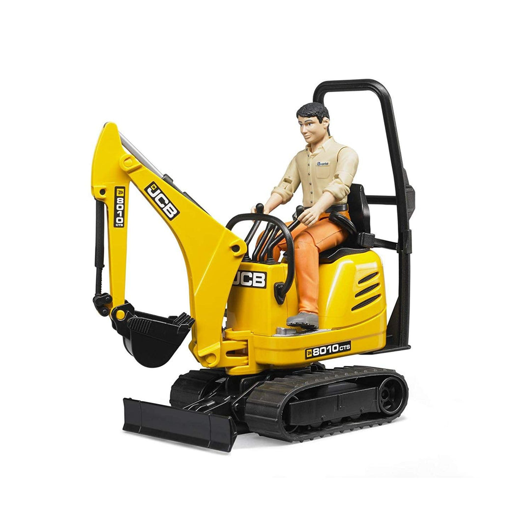 bruder 62002 - JCB Mikrobagger 8010 Cts mit Bauarbeiter - 1:16 Baustelle Baufahrzeug Löffelbagger Mi