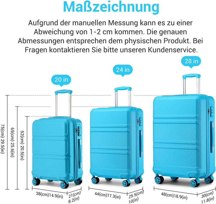 KONO Koffer Trolley Reisekoffer aus ABS+PC – Leichter Hartschalenkoffer mit 4 Zwillingsrollen und TS