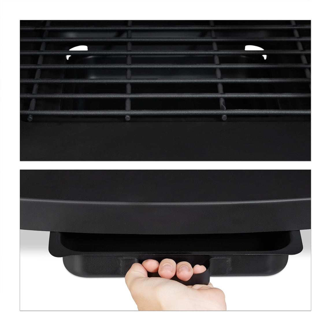 Relaxdays, schwarz Terrassenofen mit Grill, Feuerstelle mit Funkenschutz, Schürhaken, massiv, Stahl,