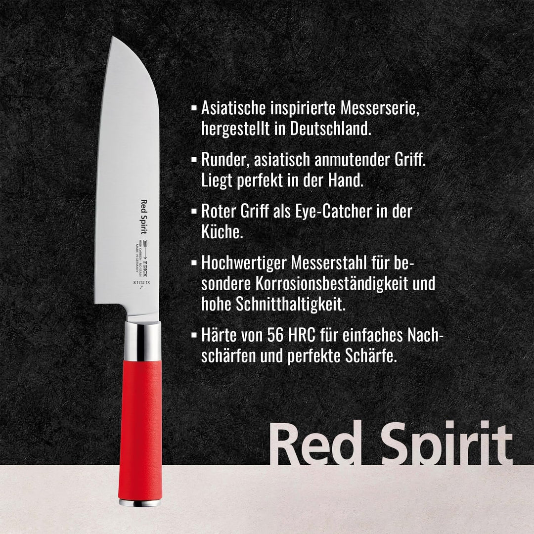 F. DICK Santoku, Küchenmesser, Red Spirit (Messer mit Klinge 18 cm, X55CrMo14 Stahl, nichtrostend, 5
