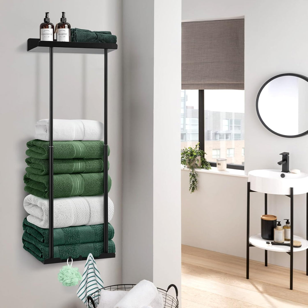 Hommtina Badezimmer-Handtuch-Aufbewahrung, schwarzer Handtuchhalter, Badezimmer-Dekor, ästhetische H