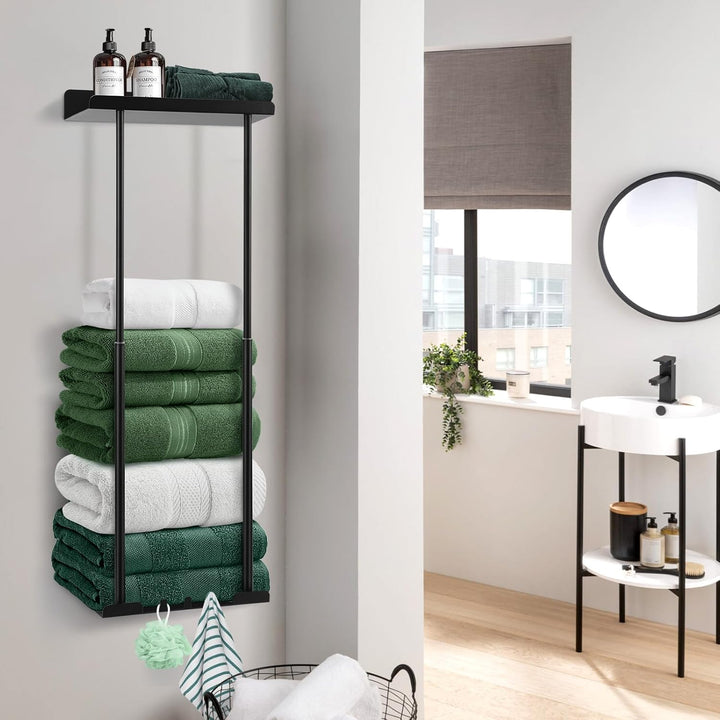 Hommtina Badezimmer-Handtuch-Aufbewahrung, schwarzer Handtuchhalter, Badezimmer-Dekor, ästhetische H