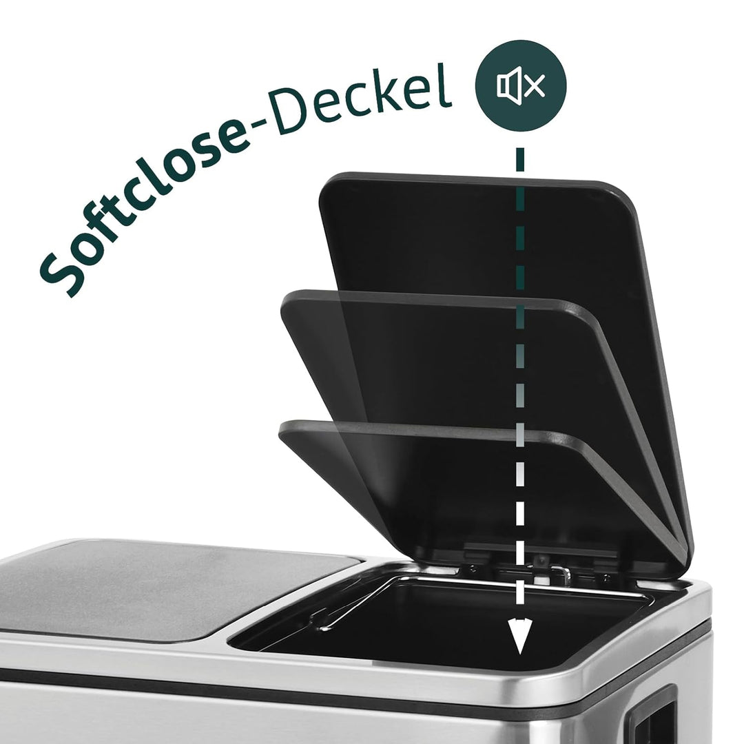 SVITA TM2X15 Edelstahl Treteimer 30 Liter Silber Abfalleimer Mülleimer Design Mülltrennung Papierkor