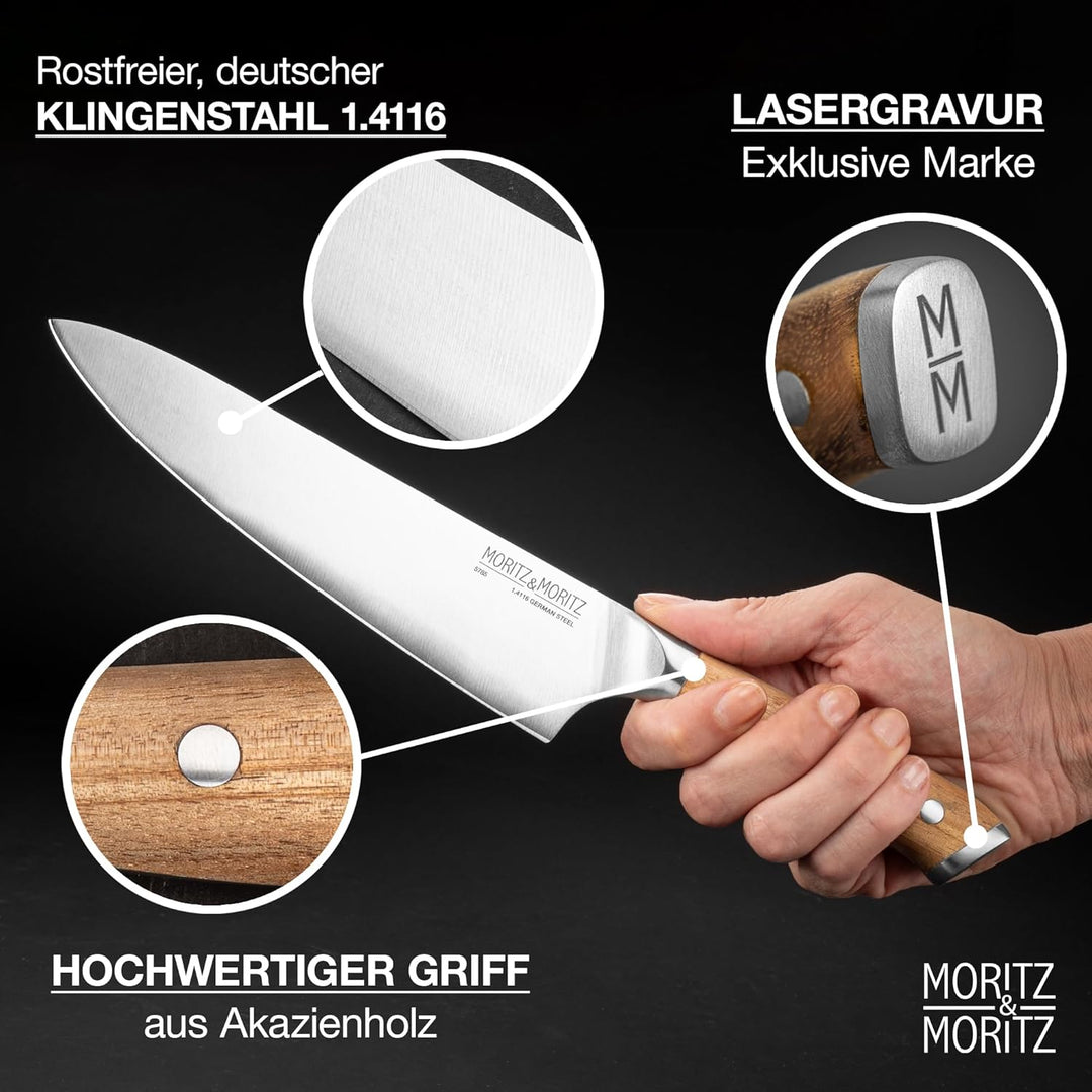 Moritz & Moritz Kochmesser 20 cm - Profi Küchenmesser - Hochwertiges Allround Messer scharf - Chefme