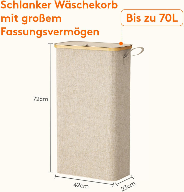 Lifewit 65L Wäschekorb Schmal mit Deckel, Faltbarer Wäschesammler Schmal mit Wäschesack, Laundry Bas