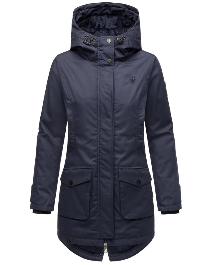 Navahoo Damen Übergangsjacke Warmer Kurzmantel Regenjacke wasserdicht mit Kapuze Brinjaa XS-XXL S Na
