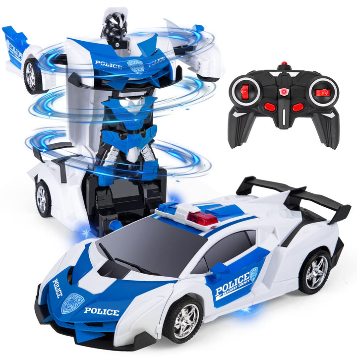 Verformung Ferngesteuertes Polizeiauto Kinder, 360° Drehung 2.4GHz 1:18 Roboter RC Auto Transformato