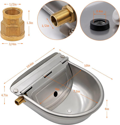 Automatischer Wassernapf aus Edelstahl mit Messingventilschwimmer, Messinganschluss und Ablassschrau