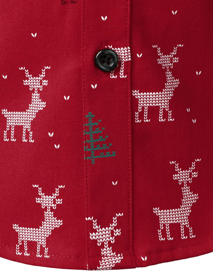 JOGAL Herren Funky Christmas Print Weihnachtsmann Hemd Langarm Button Up Freizeithemd Grosse Jungs 6