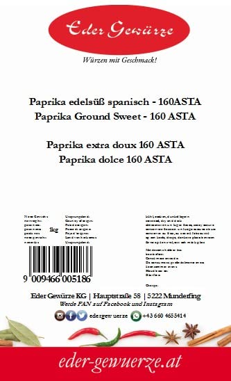 Eder Gewürze - Paprika edelsüss spanisch - 1kg 160 ASTA Gewürze