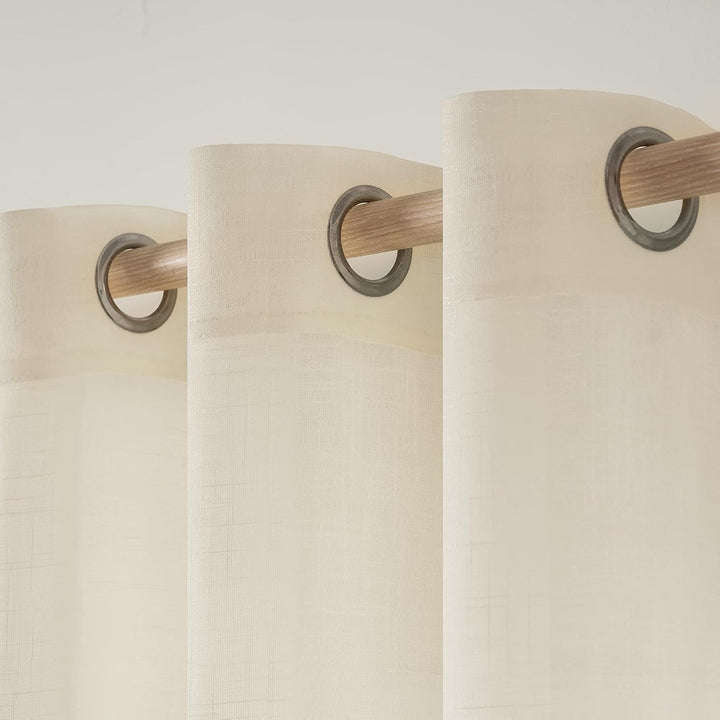 MIULEE 2er Set Voile Vorhang Sheer Leinenvorhang mit Ösen Transparente Leinen Optik Gardine Ösenscha