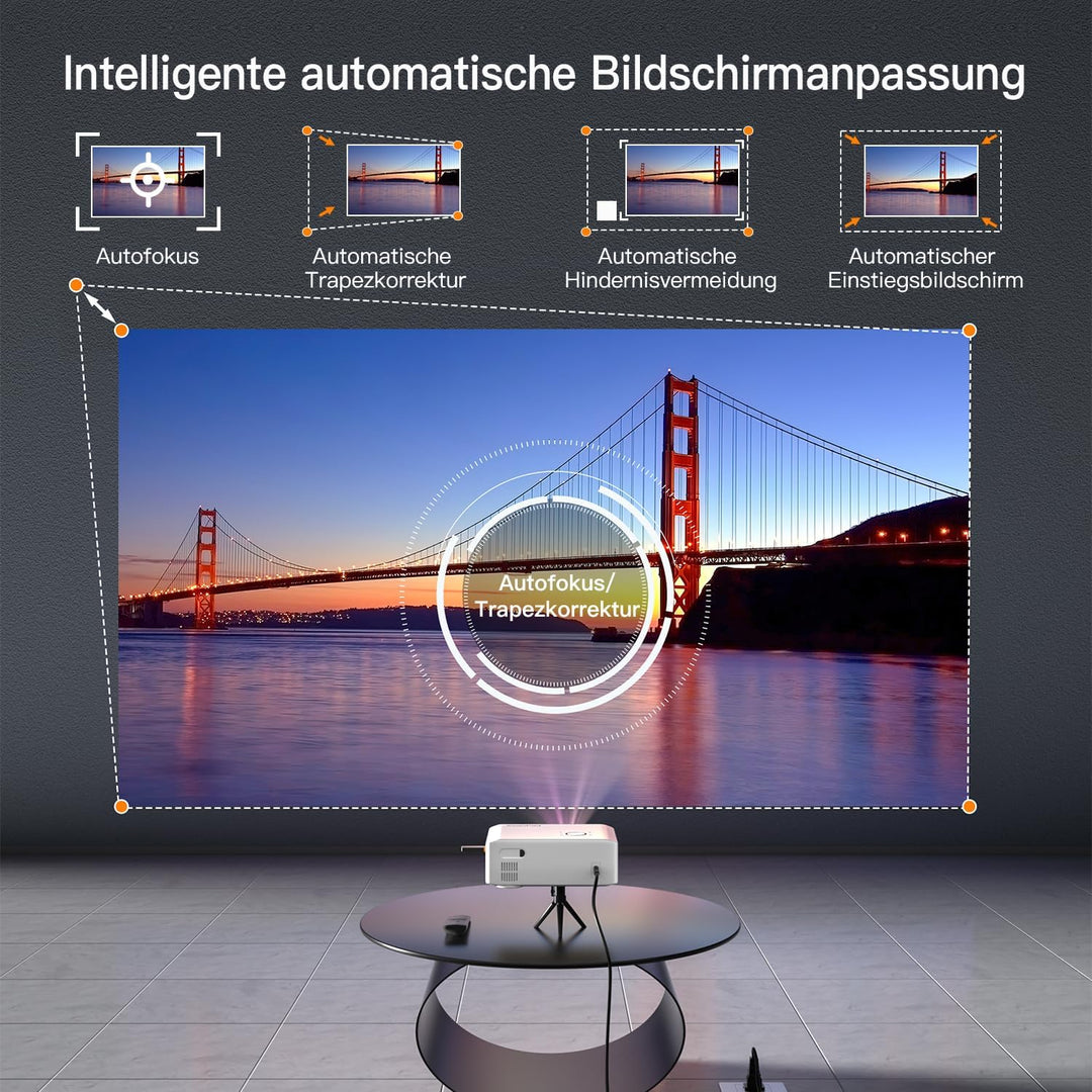 [Autofokus/Trapezkorrektu] Beamer 4K unterstützt, XuanPad Nativer 1080P 6G WiFi Bluetooth Beamer, 30