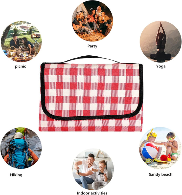 Picnic blanket Waterproof beach blanket 200 x 300 cm Washable Lightweight with handle Red check Suit