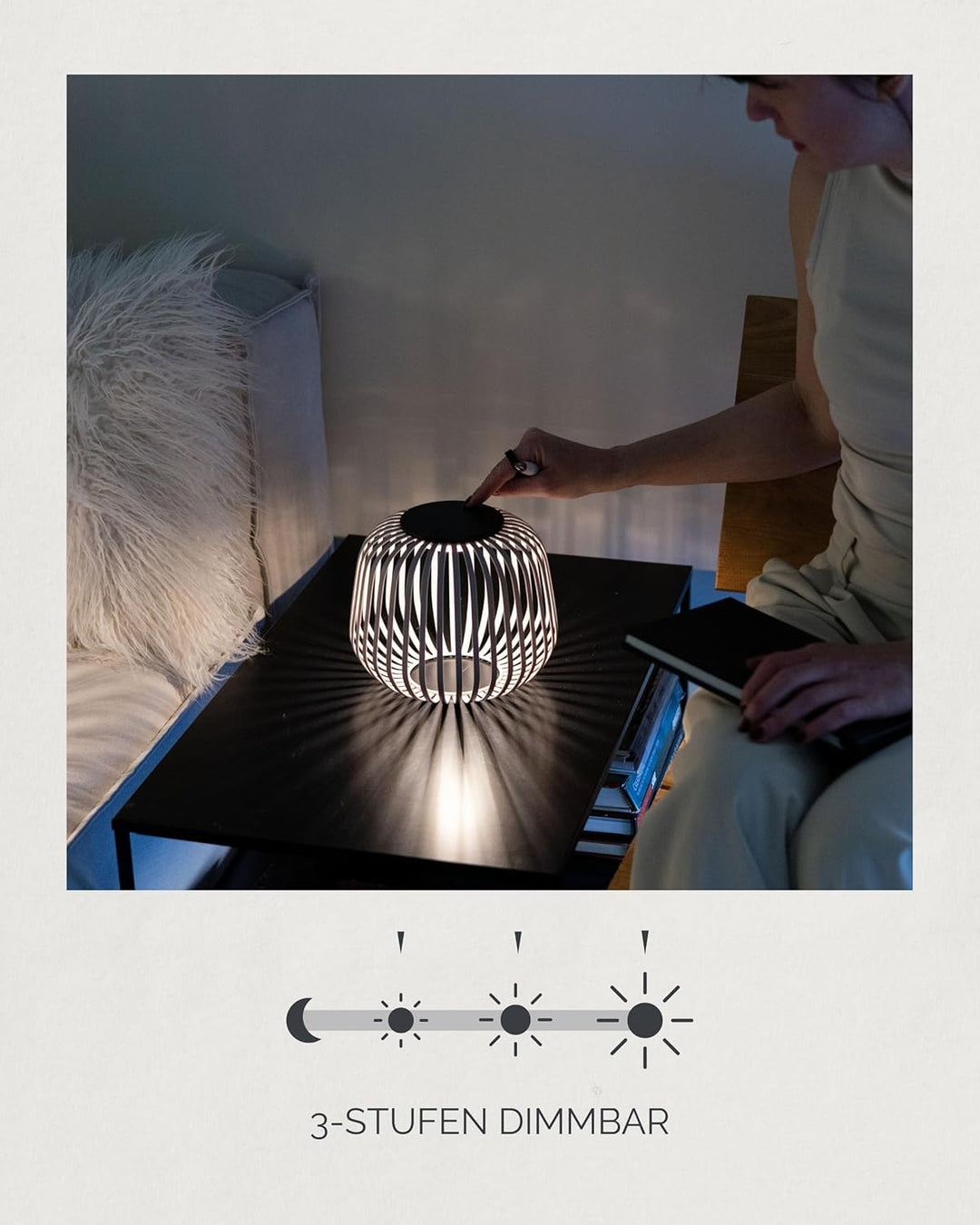 LUUK Studio Grosse LED Solarlampe für den Aussenbereich, kabellose Gartenlaterne in modernem Design,