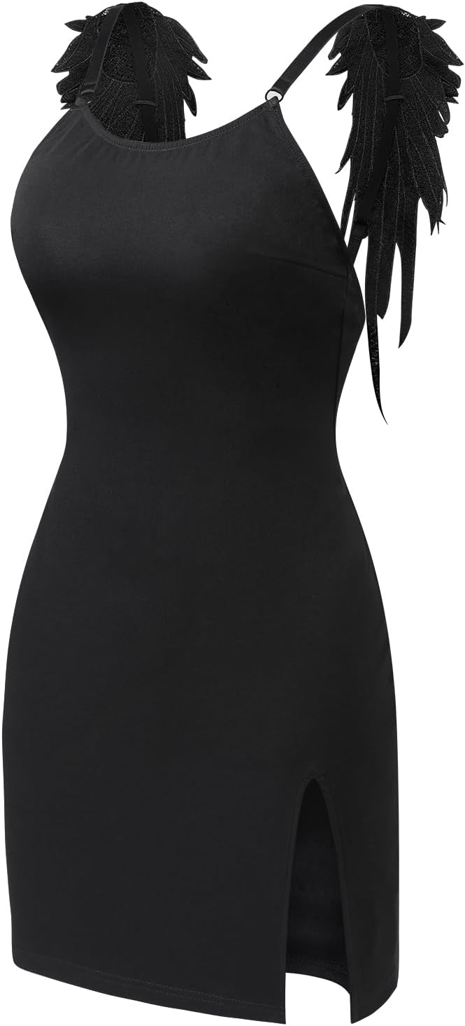 LittleForBig Damen Dunkler Engel Bodycon Sexy Passform Cocktail Party Minikleid M Schwarz, M Schwarz