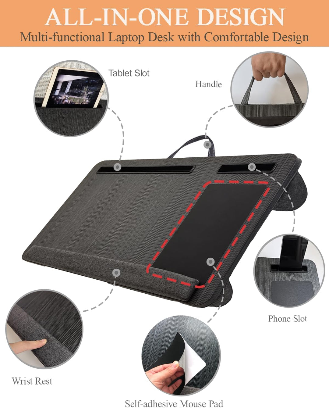 Yaong Gauo Laptopunterlage 55x34cm für Heim Bett Sofa mit Handgelenkauflage, Laptop Kissen für max 1