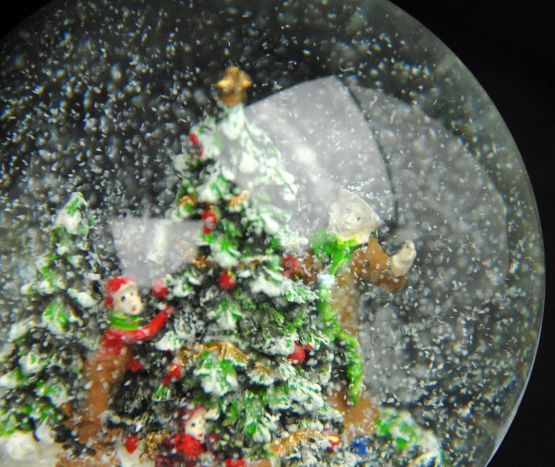 Schneekugel Nostalgie Christbaum schmücken auf Sockel kubisch weiss | Pure-Line | Schüttelkugel | H: