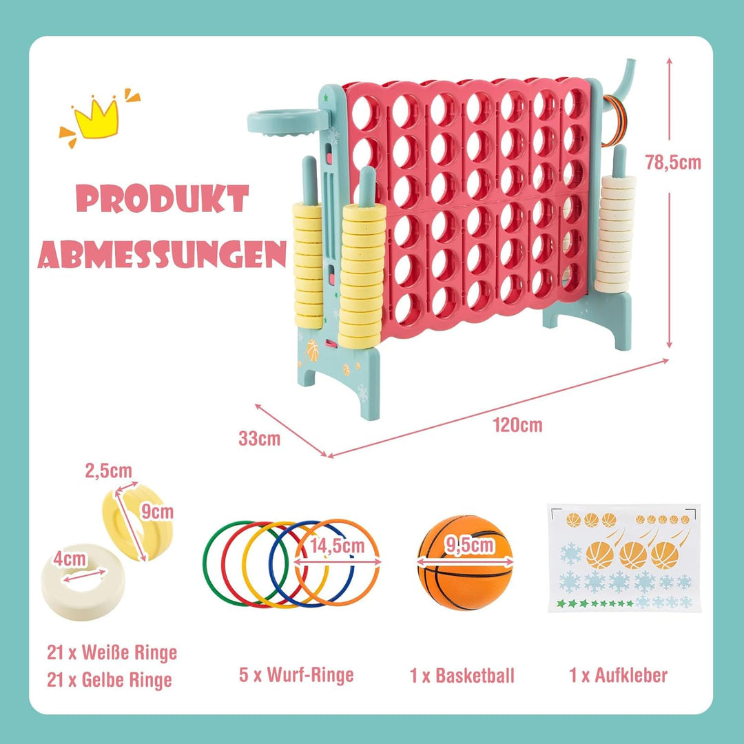 GOPLUS Riesiges 4 Gewinnt Spiel, Strategiespiel mit 42 Ringen, Basketballkorb & Wurfspiel & Schnells