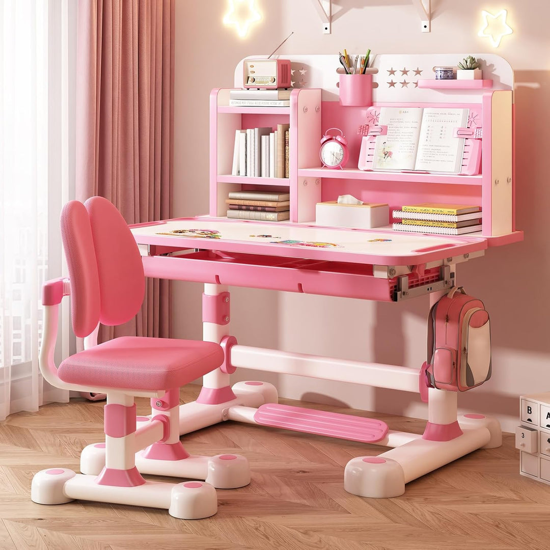 Schreibtisch- und Stuhl-Set, höhenverstellbar, für Kinder, Schule, Studium, Tischstuhl-Set mit Sitzk