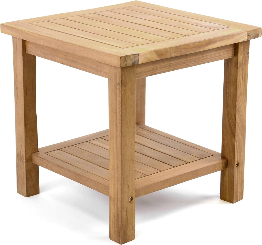 Divero Beistelltisch Blumen Hocker Balkontisch Teak Holz Tisch für Bad Terrasse Balkon Garten – wett