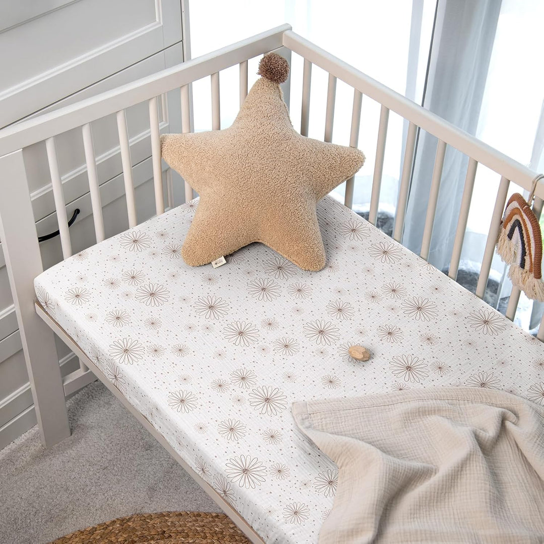 lulumoon Musselin Spannbettlaken Baby Kinderbett: 100% Baumwolle Bettlaken Babybett - 70x140cm / 60x