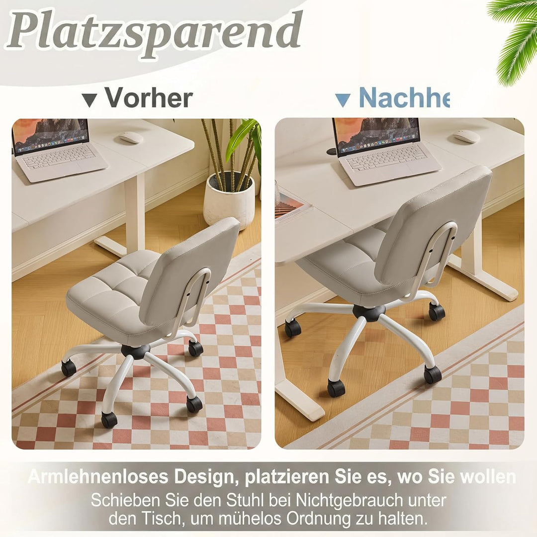 Bonnlo Bürostuhl ohne Armlehne, Kleiner komfortabler schreibtischstuhl mit Rollen, Drehstuhl Höhenve