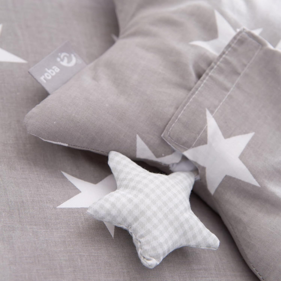 roba Spieluhr 'Little Stars', Einschlafhilfe, Textil-Stern waschbar, Babyzimmer Deko grau / weiss, L
