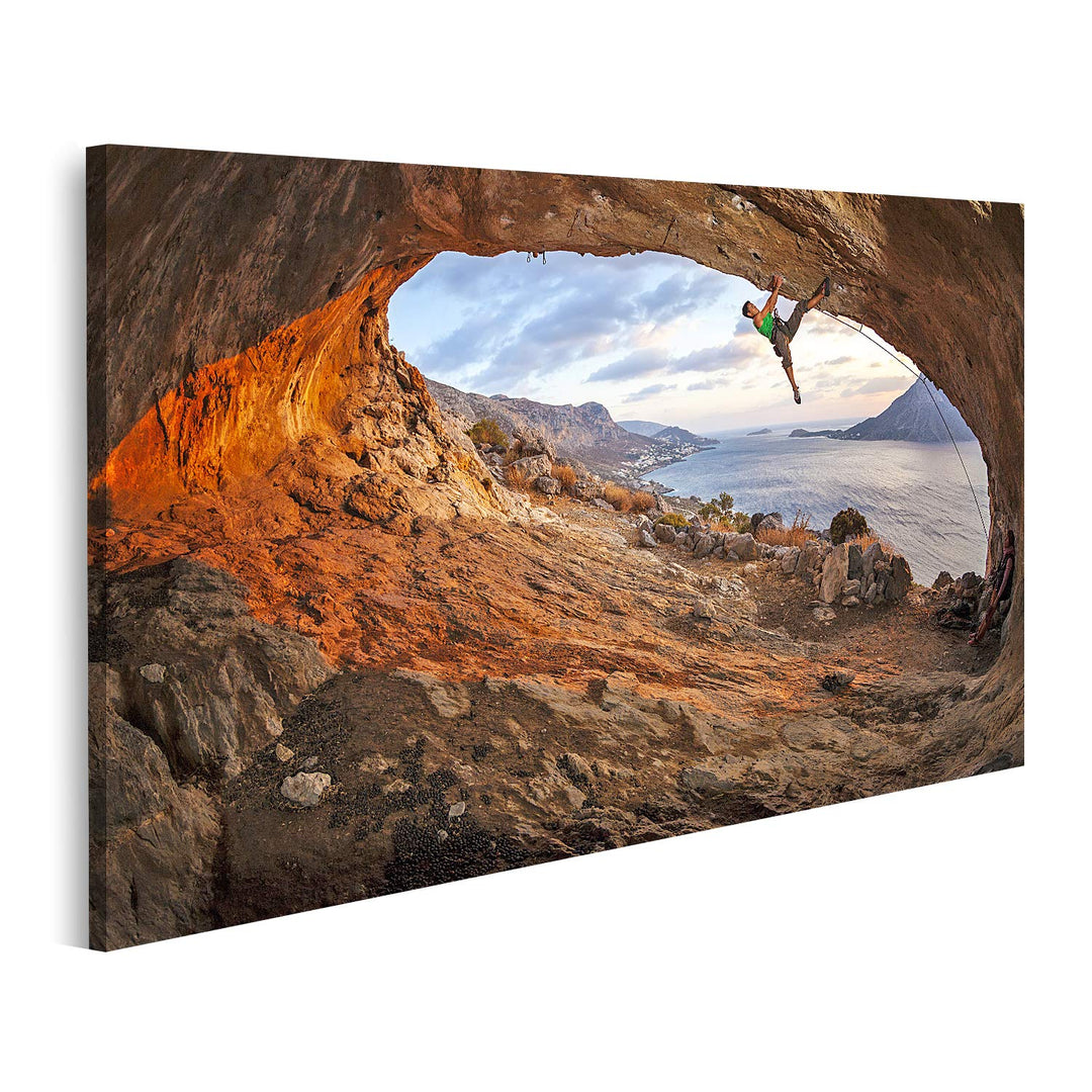 islandburner Bild auf Leinwand Männlicher Klettererdach Höhle Sonnenuntergang Bilder Wandbilder Post
