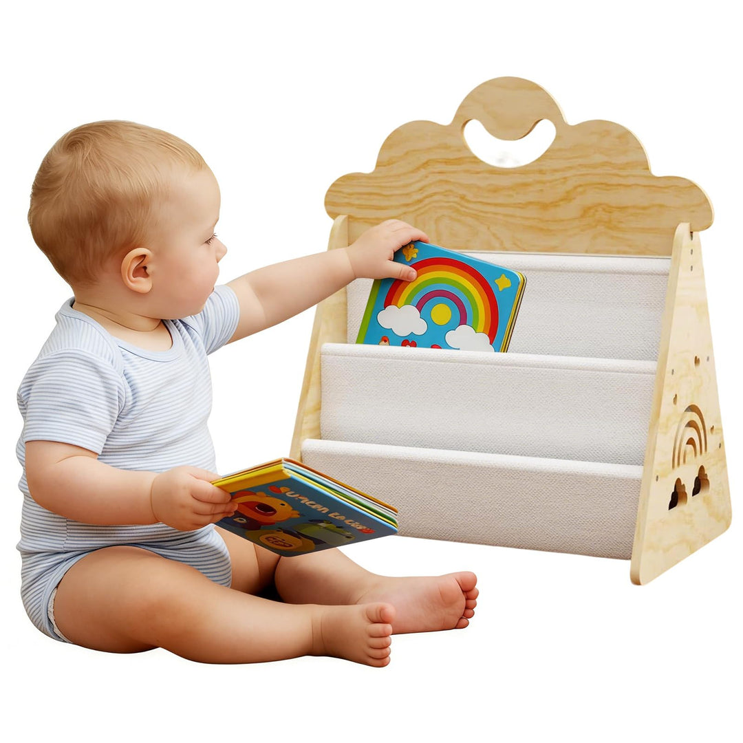 FARYODI Montessori Bücherregal Kinder aus Holz, Bücherkiste für Leseecke, Baby & Kinderzimmer, Kinde