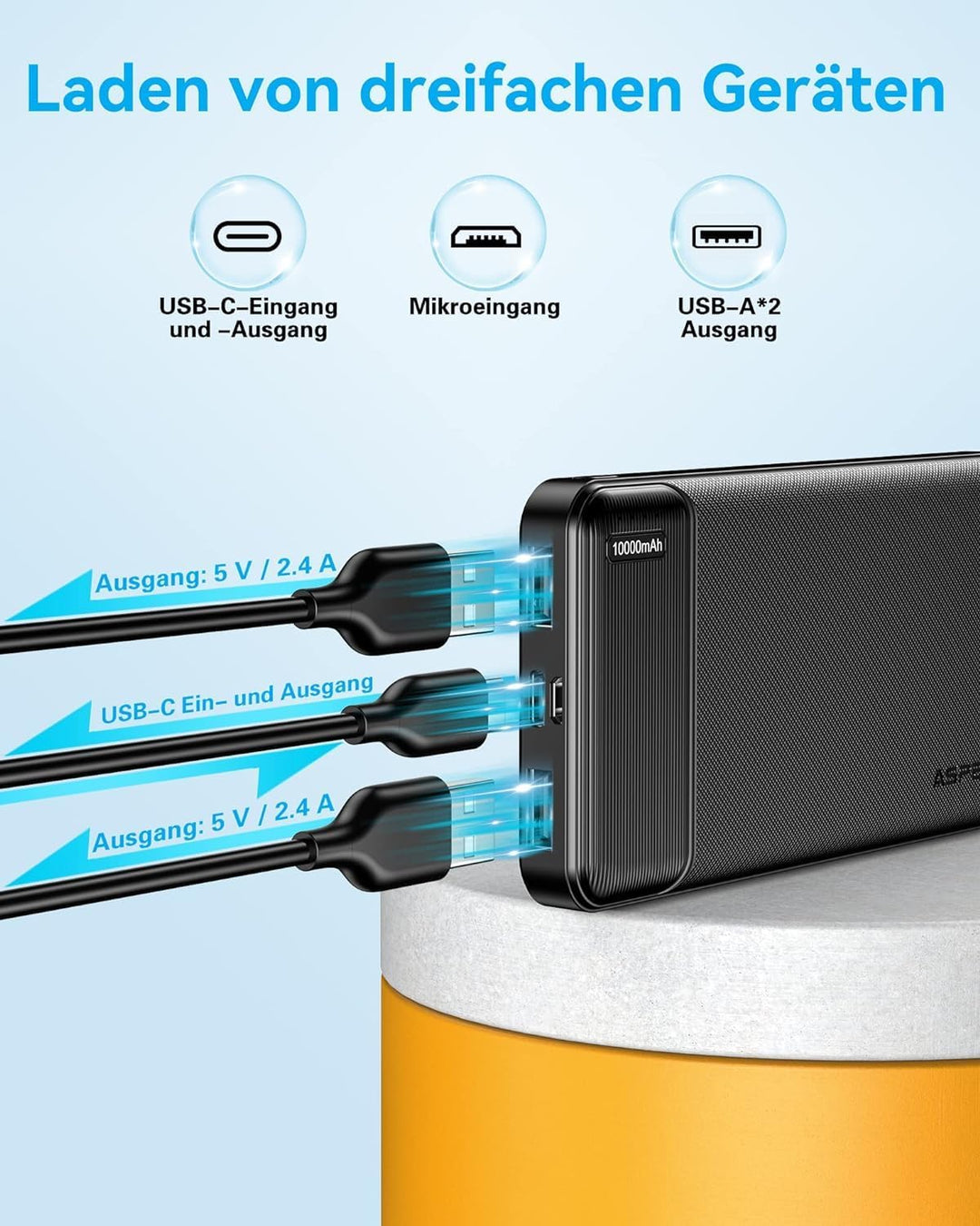 AsperX Power Bank 10000mAh 2 Stück,PowerBank USB C Output & Input Externer Akku Klein Aber Stark,Tra