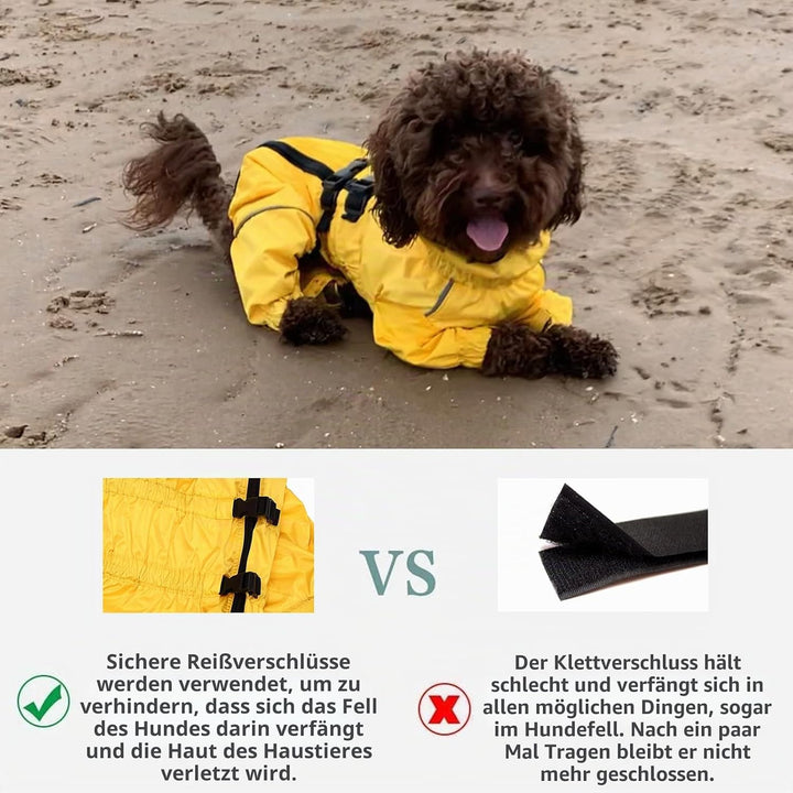 MOREZI Hunderegenmantel, hoher Kragen wasserdicht, Regenmantel-Set mit Reflexstreifen und Reissversc