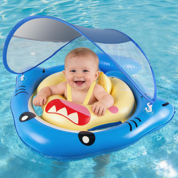 NYOBABE Schwimmring Baby 6-36 Monate, Baby Schwimmring mit UPF50+ Sonnendach ＆ Antikipp-Schwanz, Ver
