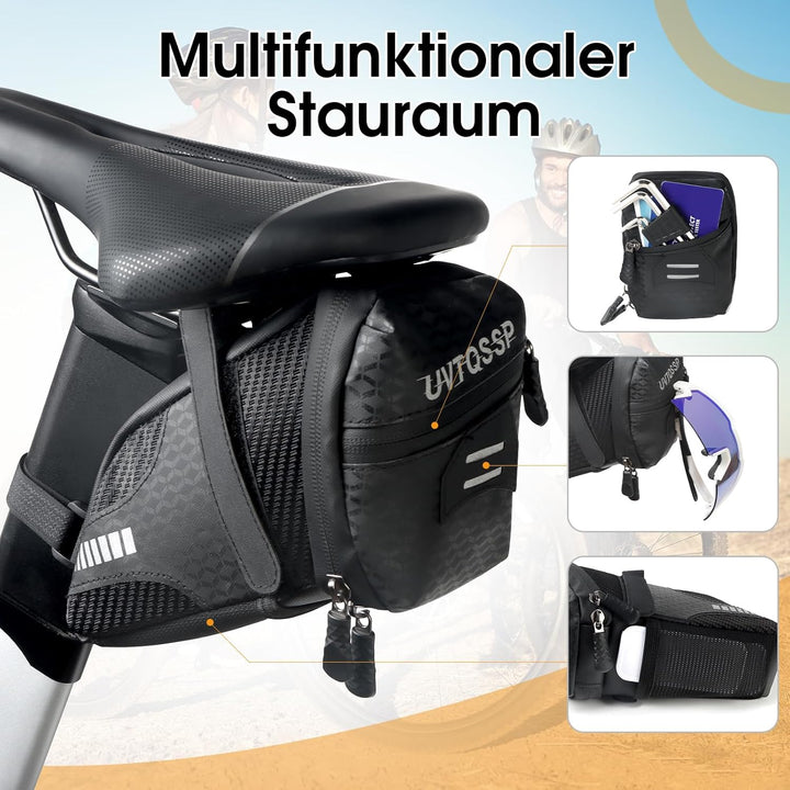 Ultraleichte Fahrrad Satteltasche, Fahrradsitz Tasche Fahrradtasche mit Klettverschluss Befestigungs