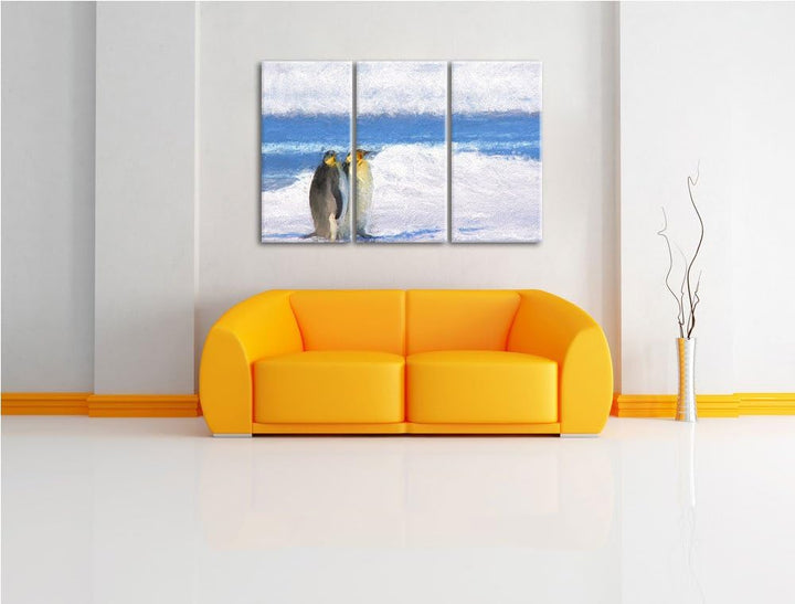 zwei Kaiserpinguine auf Eisscholle NewArt 3-Teiler Leinwandbild 120x80 Bild auf Leinwand, XXL riesig