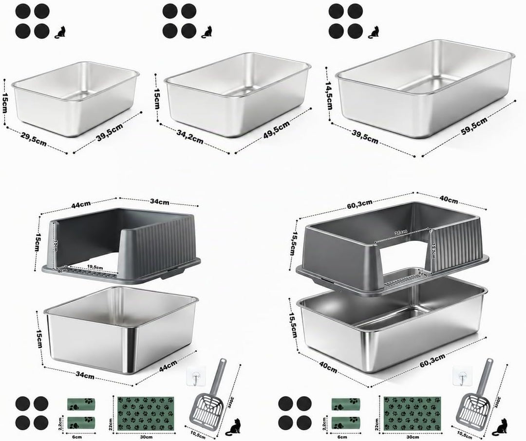 Zedelmaier Edelstahl Katzentoilette System – Katzenklo Edelstahl XXL für grosse Katzen &amp; 2 Katzen –