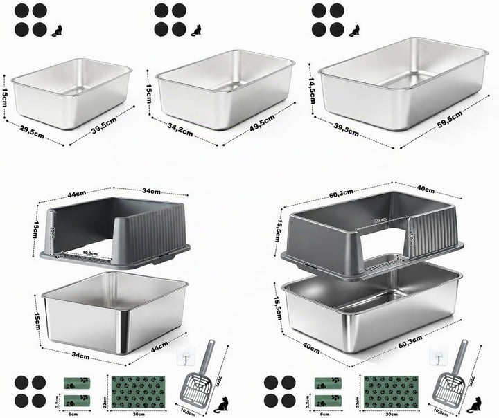 Zedelmaier Edelstahl Katzentoilette System – Katzenklo Edelstahl XXL für grosse Katzen &amp; 2 Katzen –