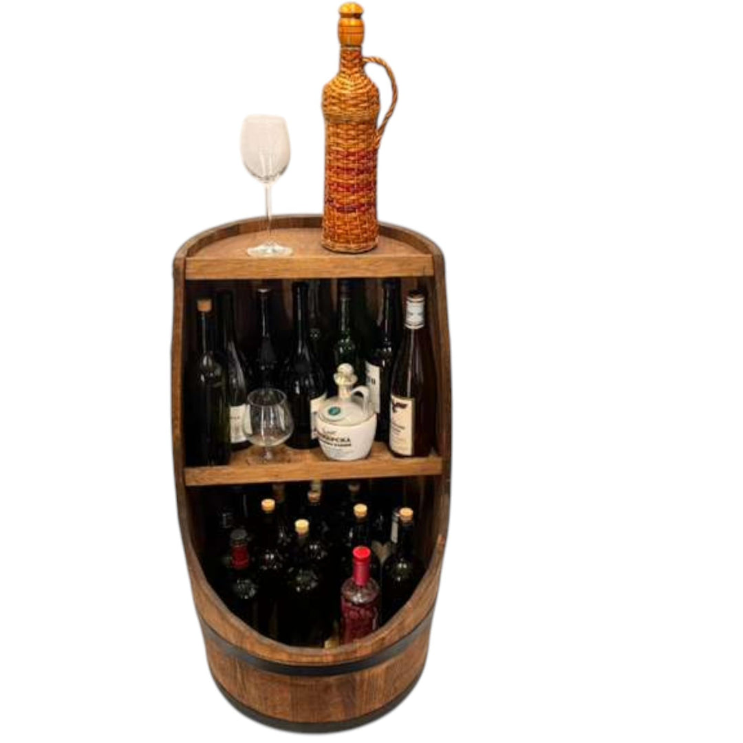 weeco Fassbar in braun. Stilvolle Hausbar aus Holz, Exklusive Weinfass mit Regal. Höhe 80x43cm - Her