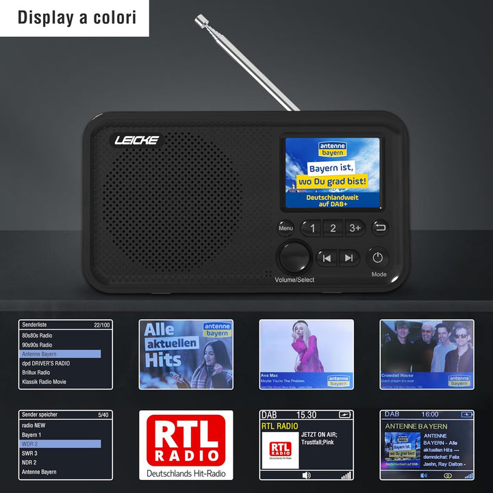 LEICKE tragbares DAB+ Radio mit Bluetooth 5.0 | DAB/DAB+ und UKW Radio, 2,4" Farbdisplay, 80 Voreins