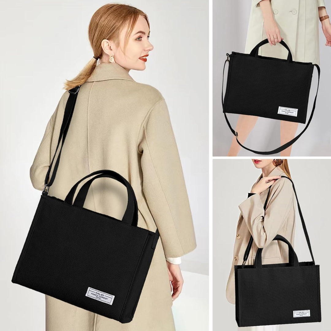 KALIDI Cord Tasche Umhängetasche Damen mit Reissverschluss, Handtasche Schultertasche Shopper für Sc